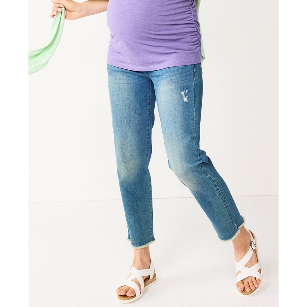 NWT Sonoma Maternity Over-The-Belly Cropped Straight-Leg Jeans Blue SZ 2, 4, 14